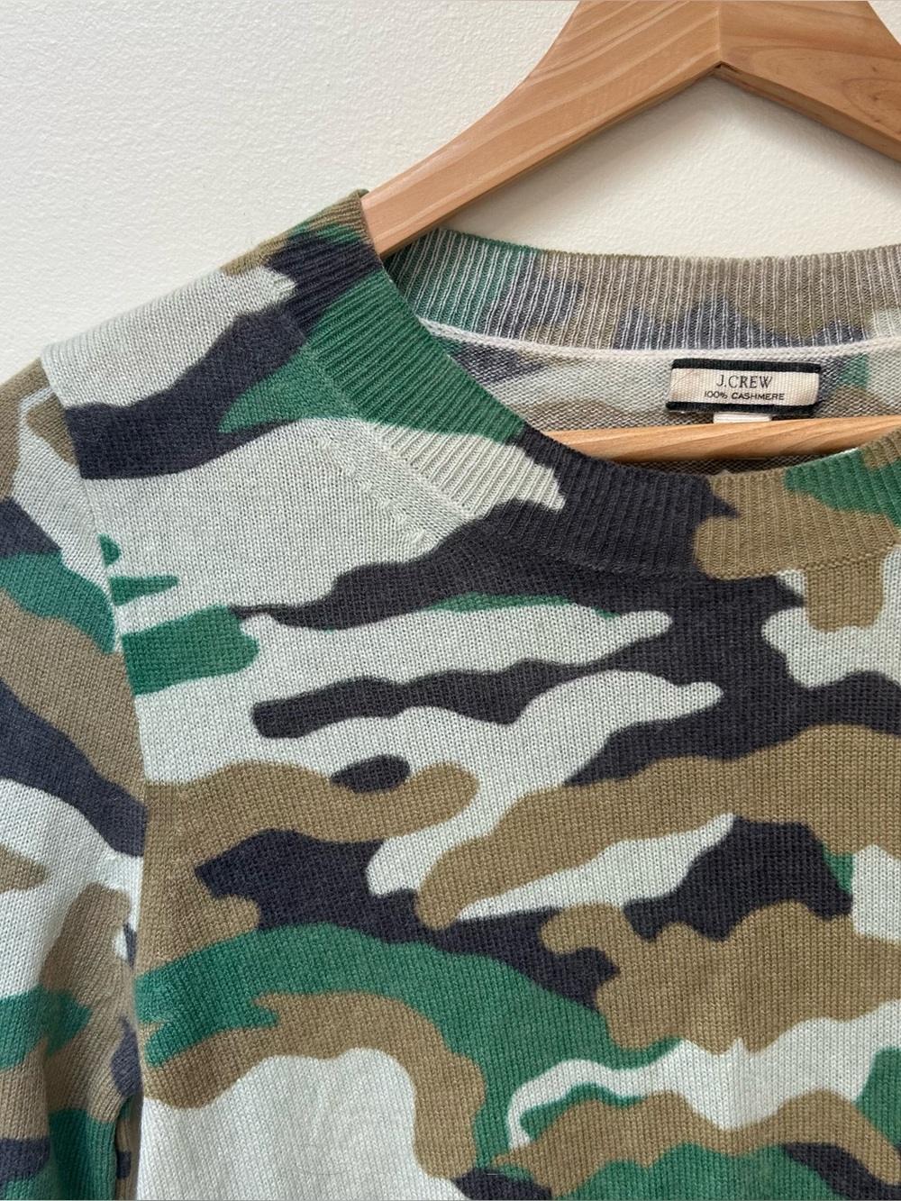 J. Crew Camo Cashmere Crewneck Sweater Women’s XS - Green/Olive